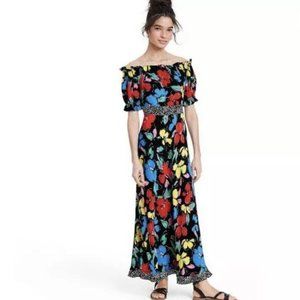 RIXO For Target Black Floral Off the Shoulder Puff Sleeve Maxi Dress